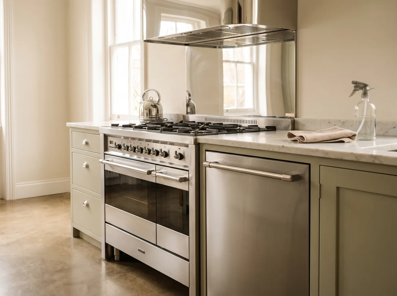 Gleaming kitchen appliances after a professional clean